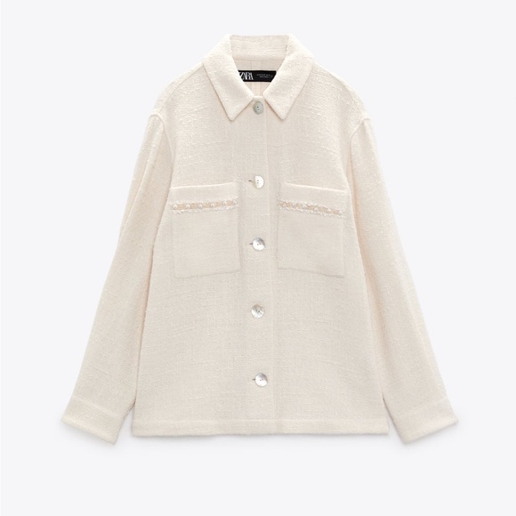 Zara Pearl Button Textured Jacket - Picture 7 of 9